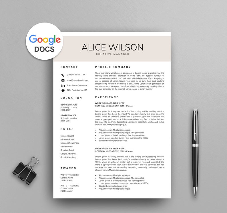 Creative Google Docs Resume Template