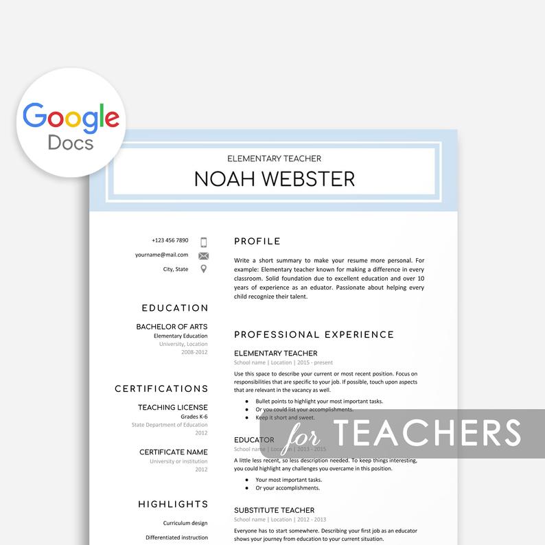Teacher Google Docs Resume Template