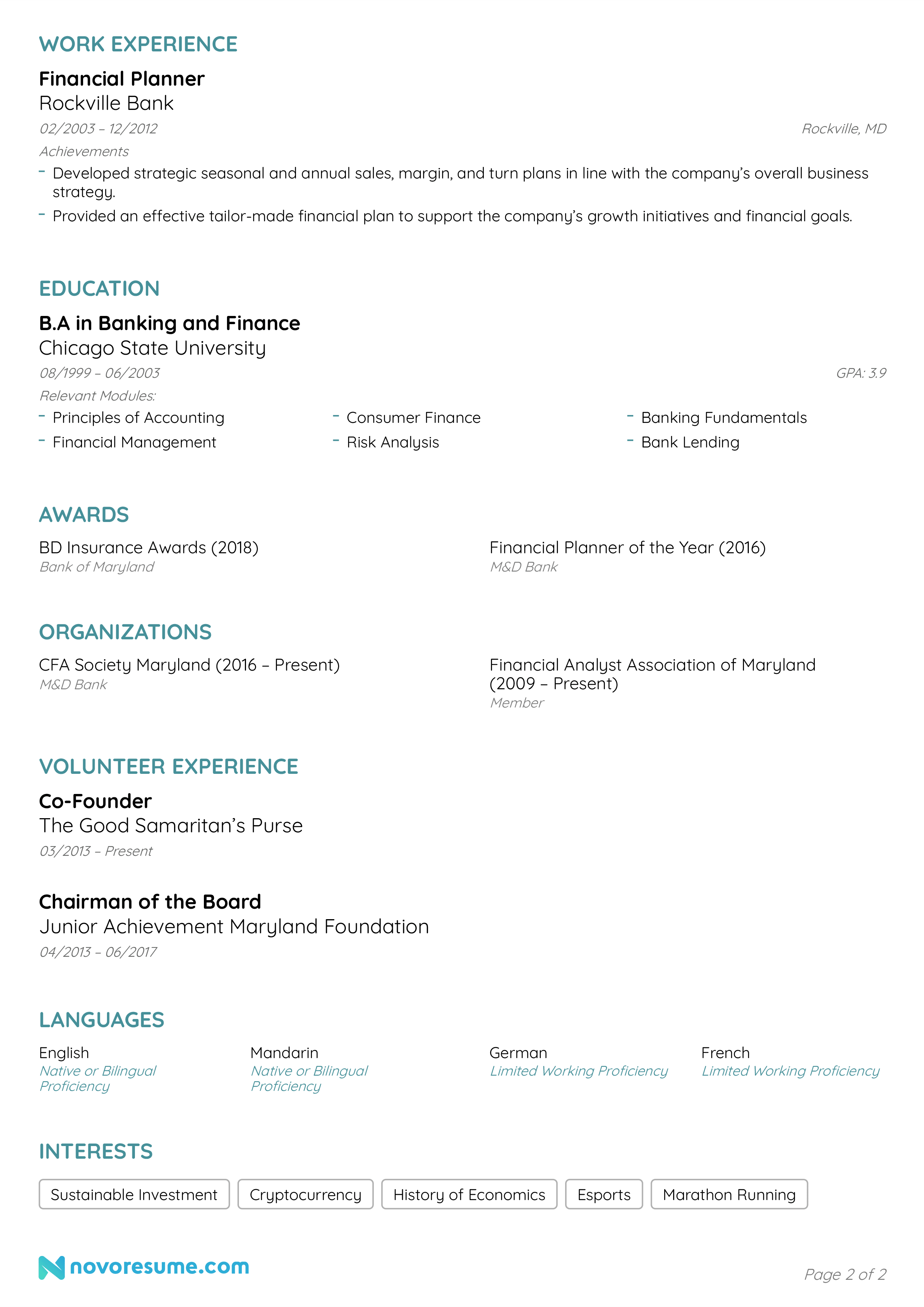 banking resume example page 2
