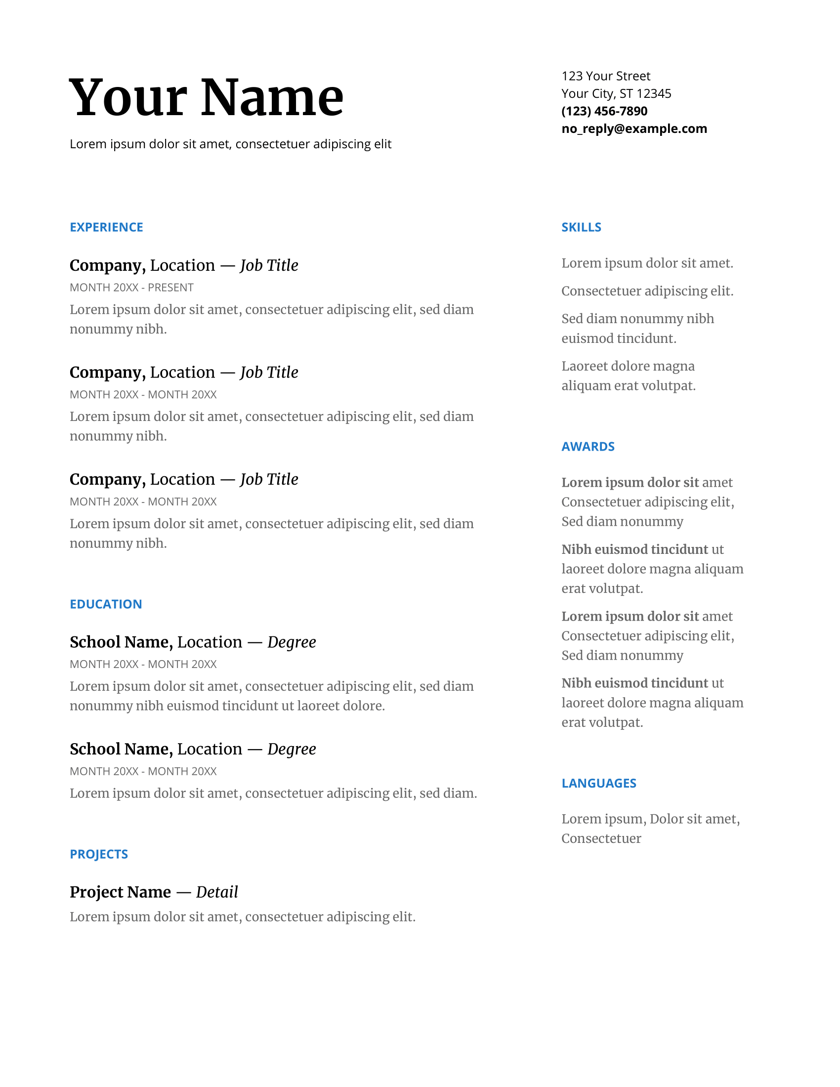 basic google docs resume