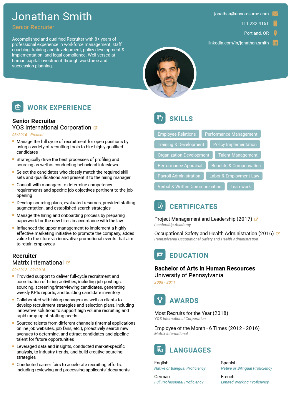 certified Recruiter Resume Example
