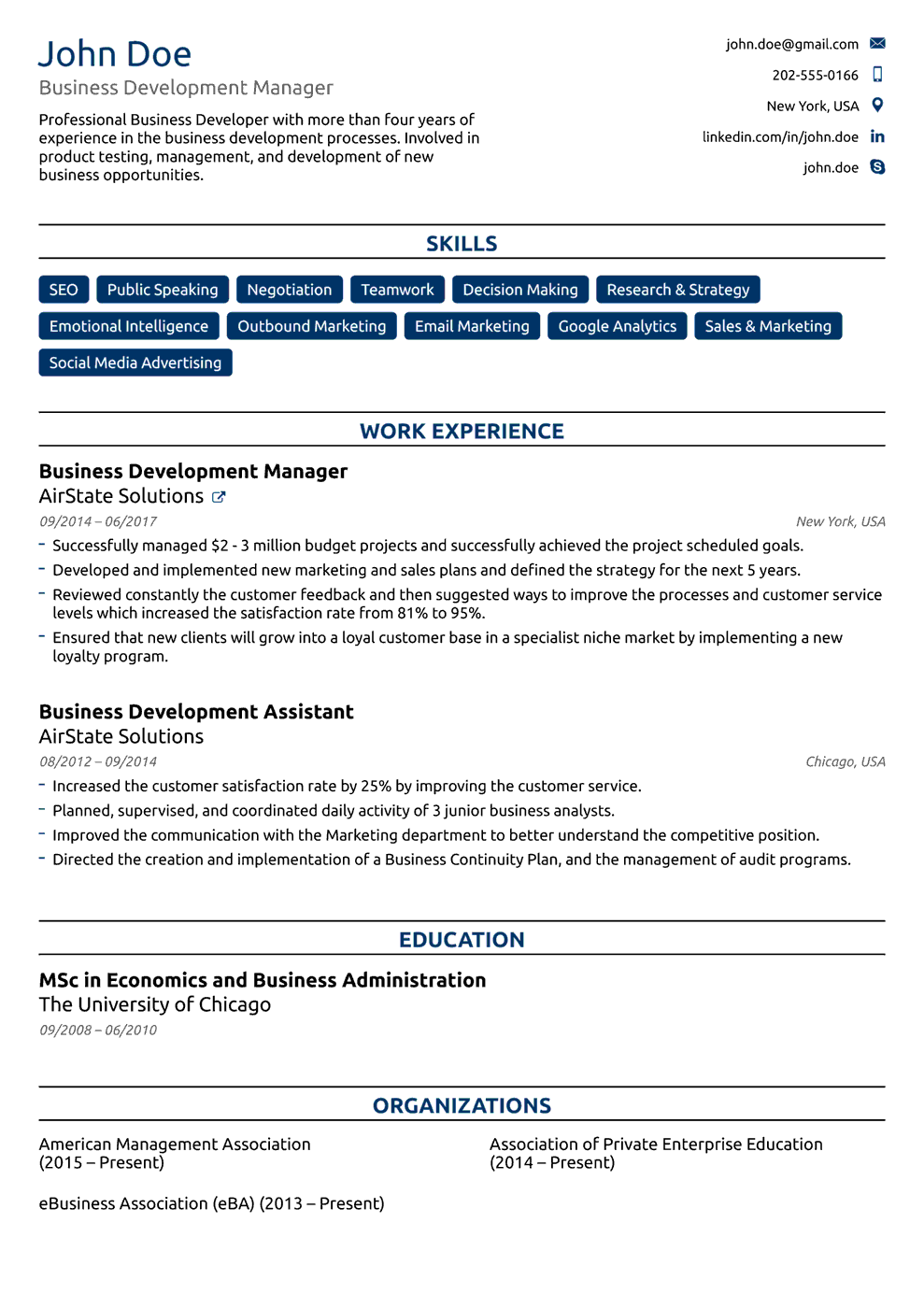 college cv template example