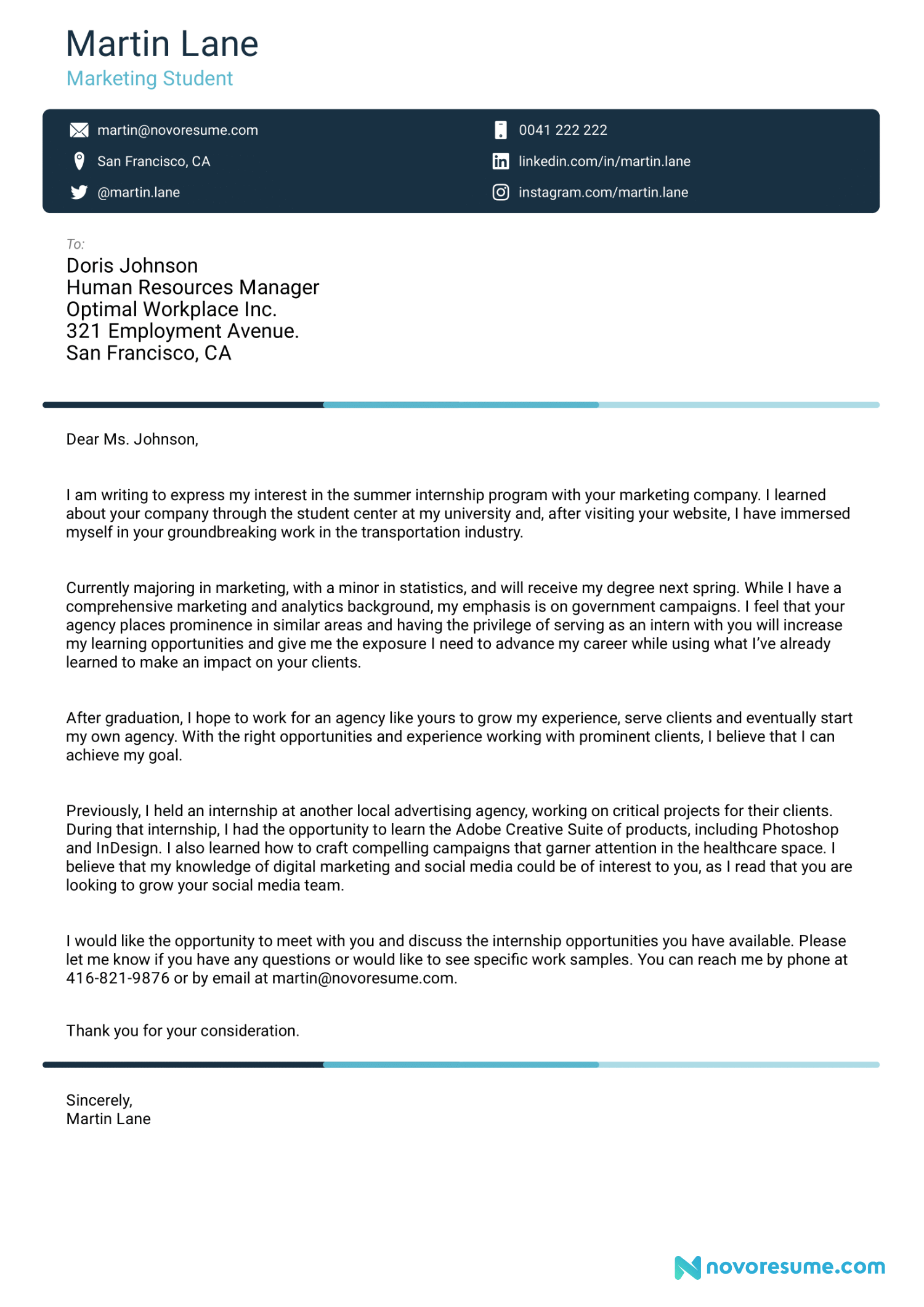 college student cover letter