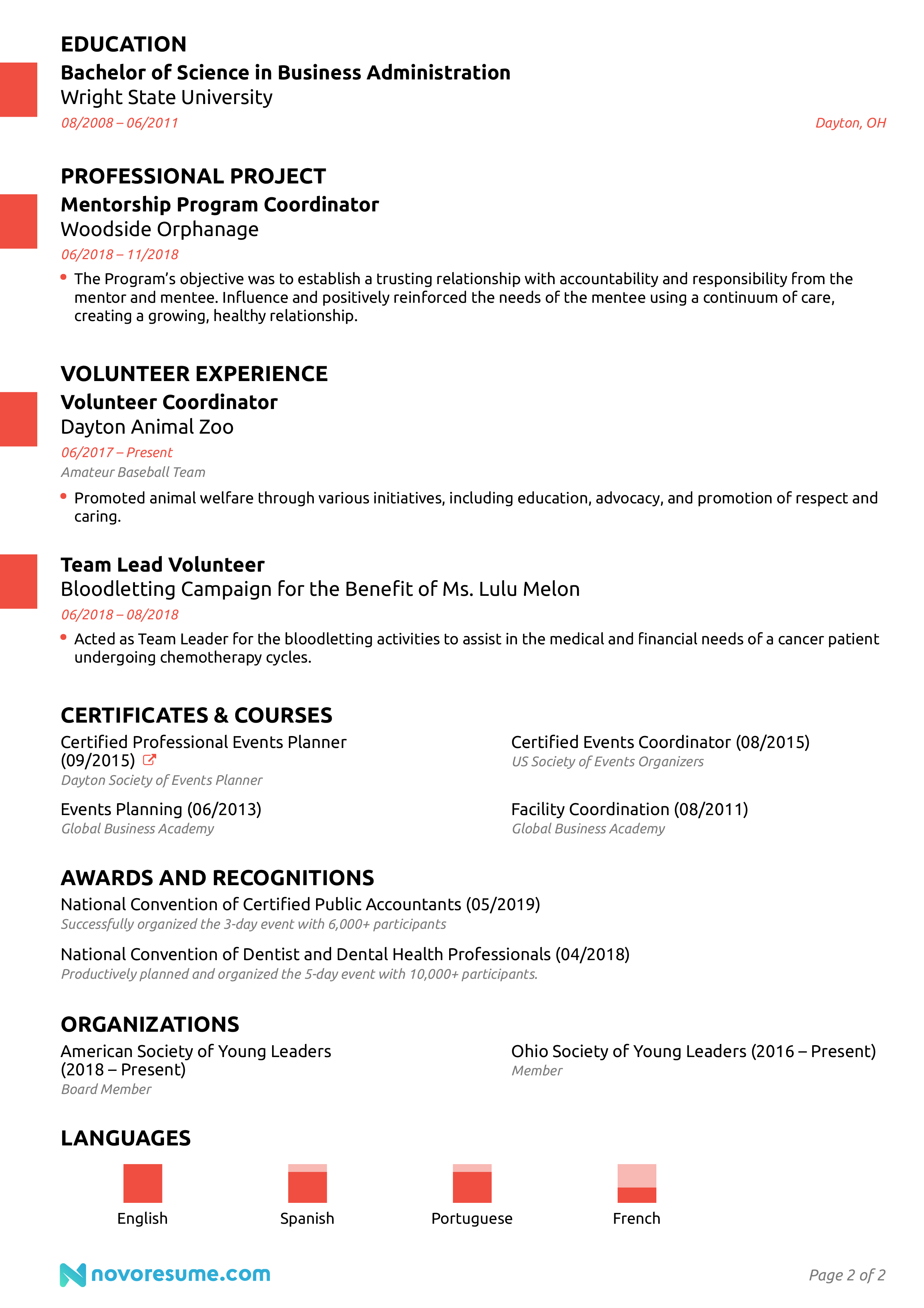 event planner resume page 2