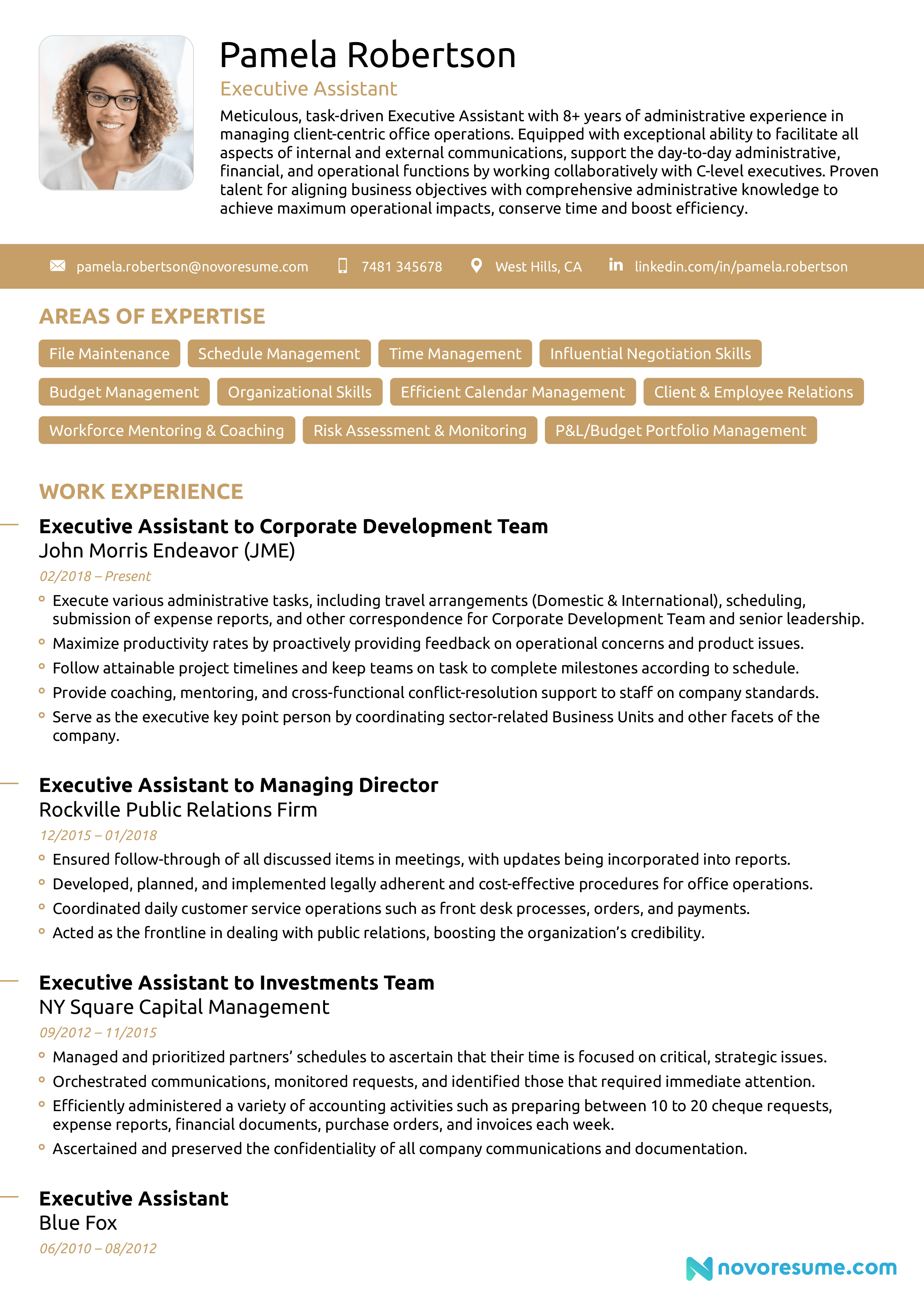 executive assistant resume sample
