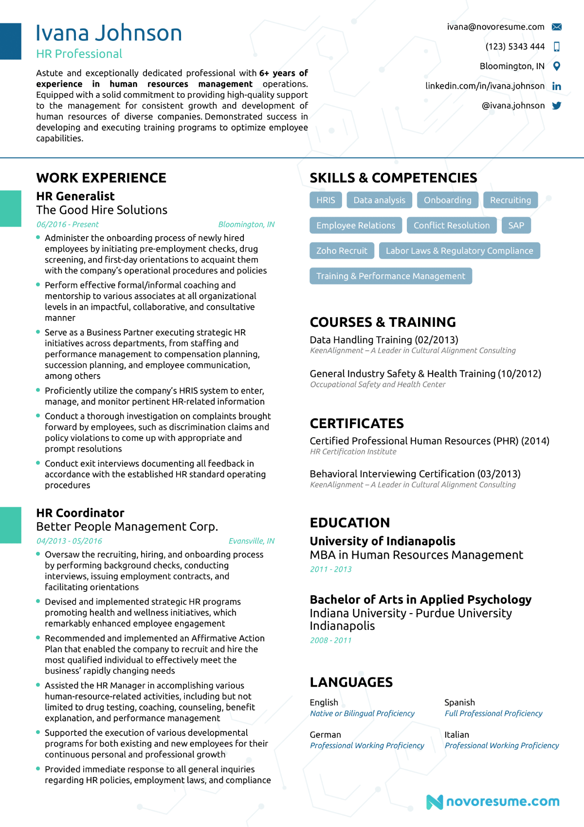 Human Resources Chronological Resume