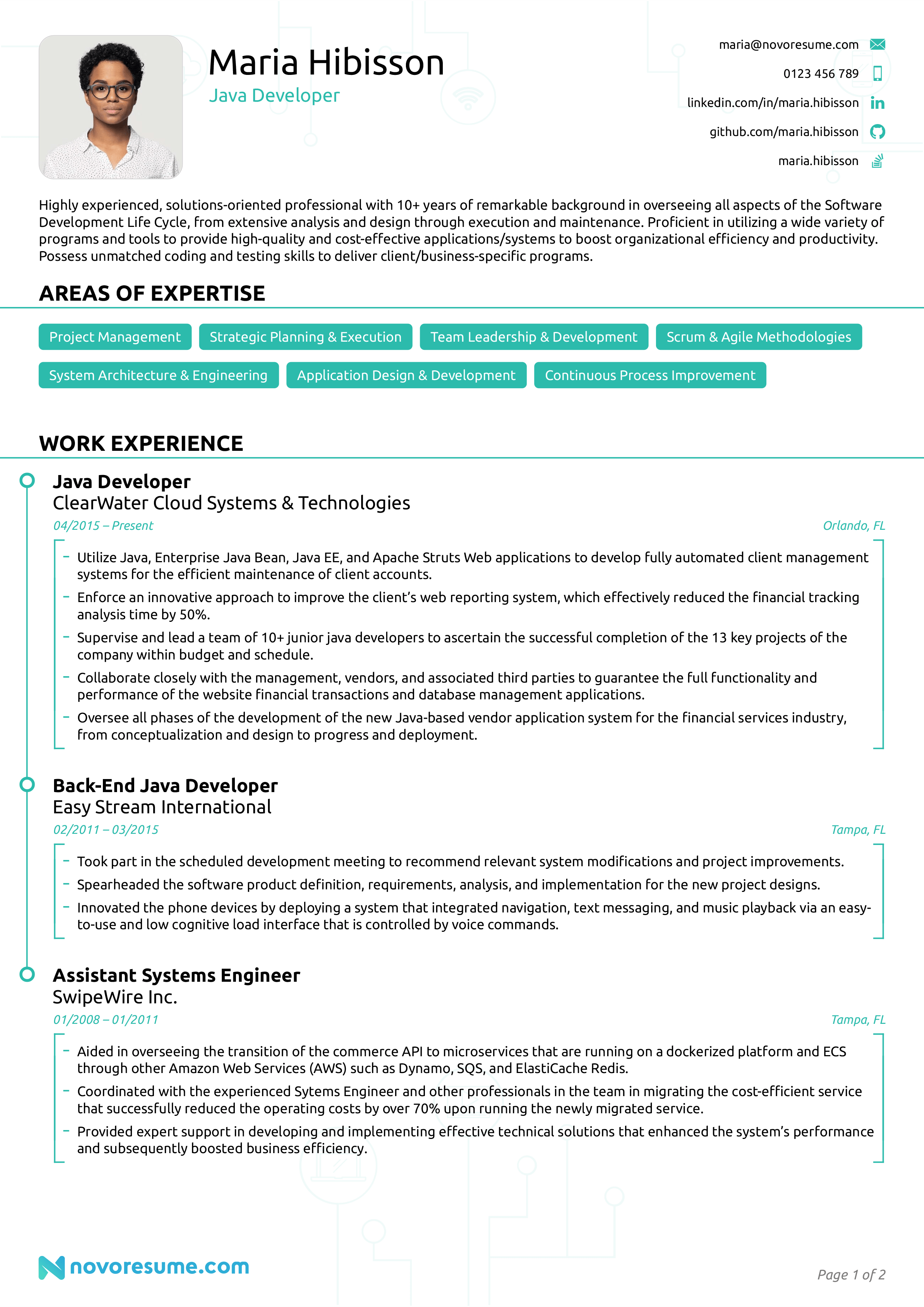 java developer resume sample