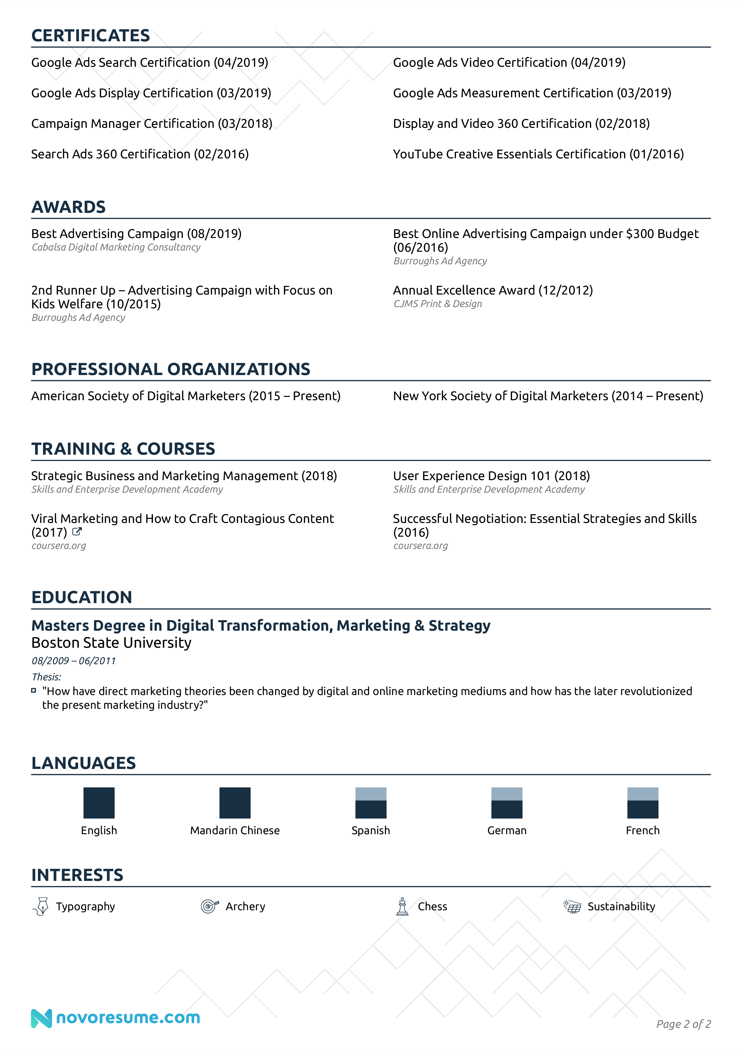 marketing executive resume sample page 2
