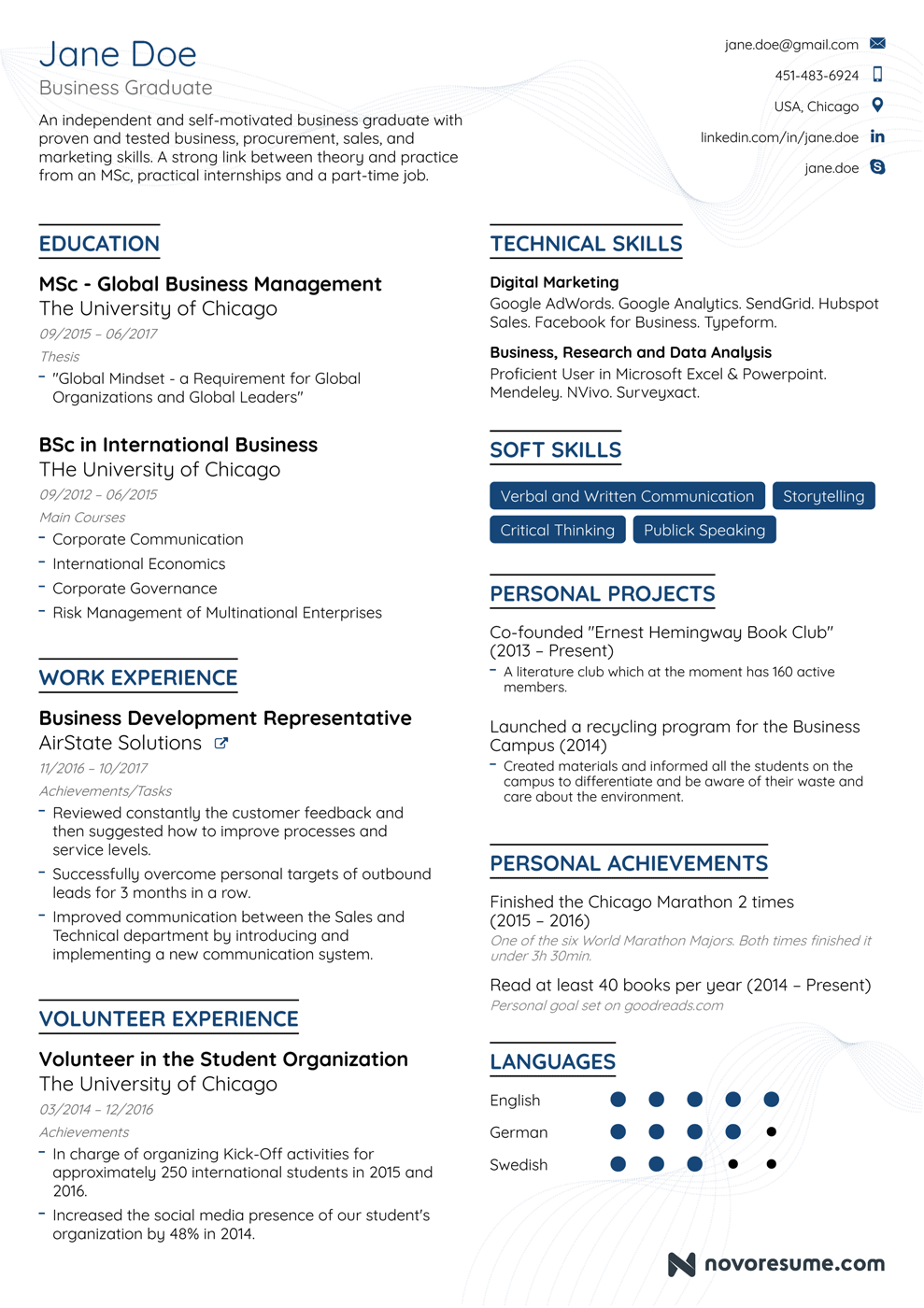 master student resume example
