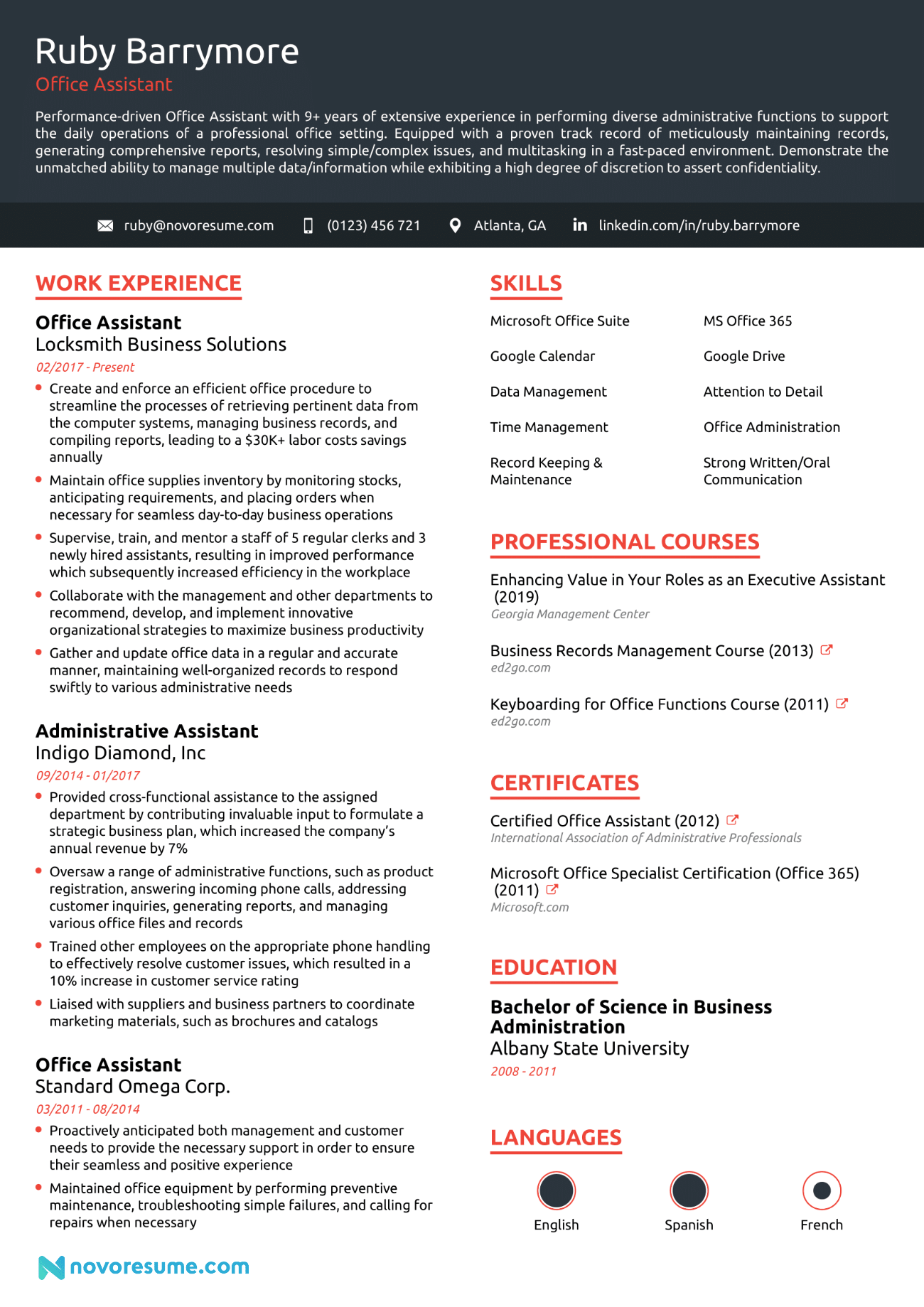 office assistant resume sample