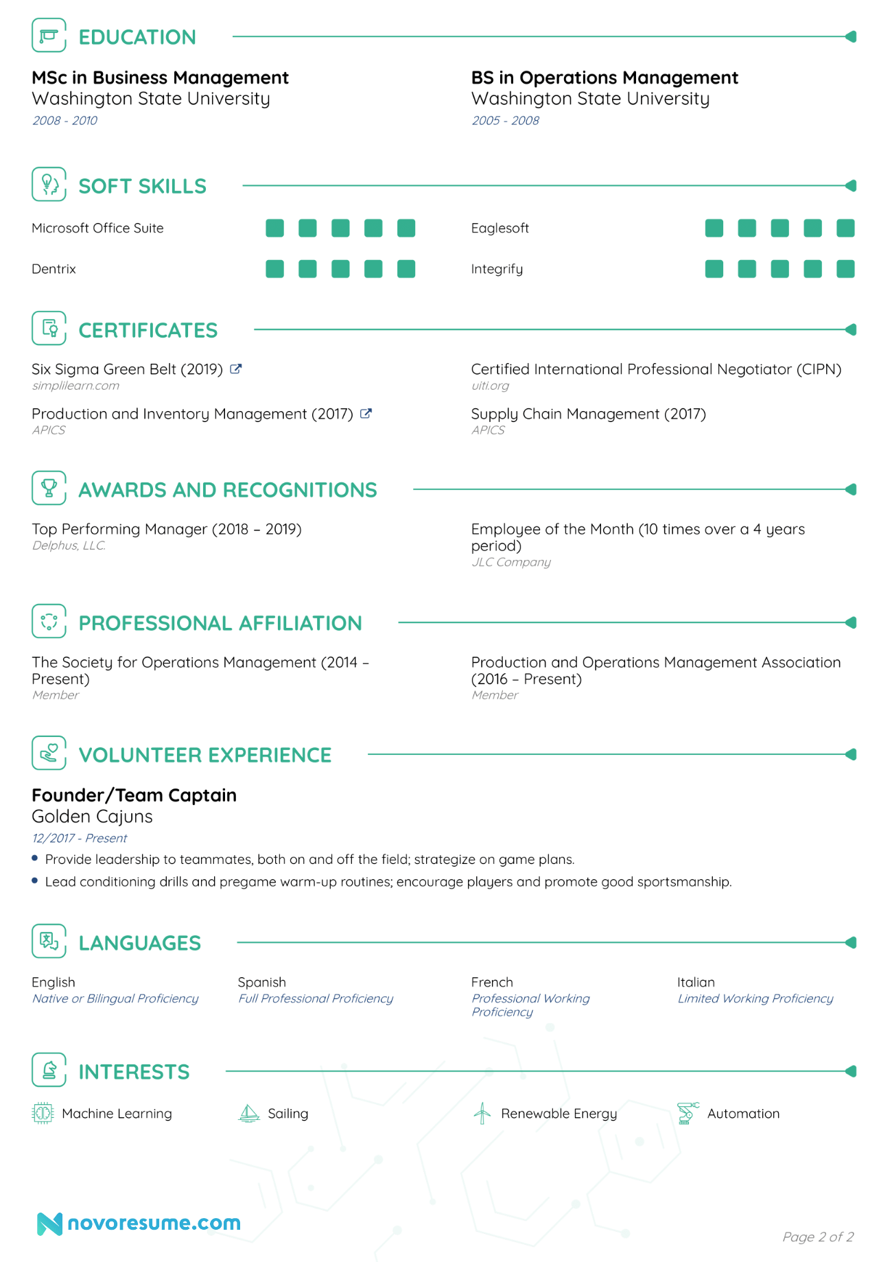 operations manager resume page two