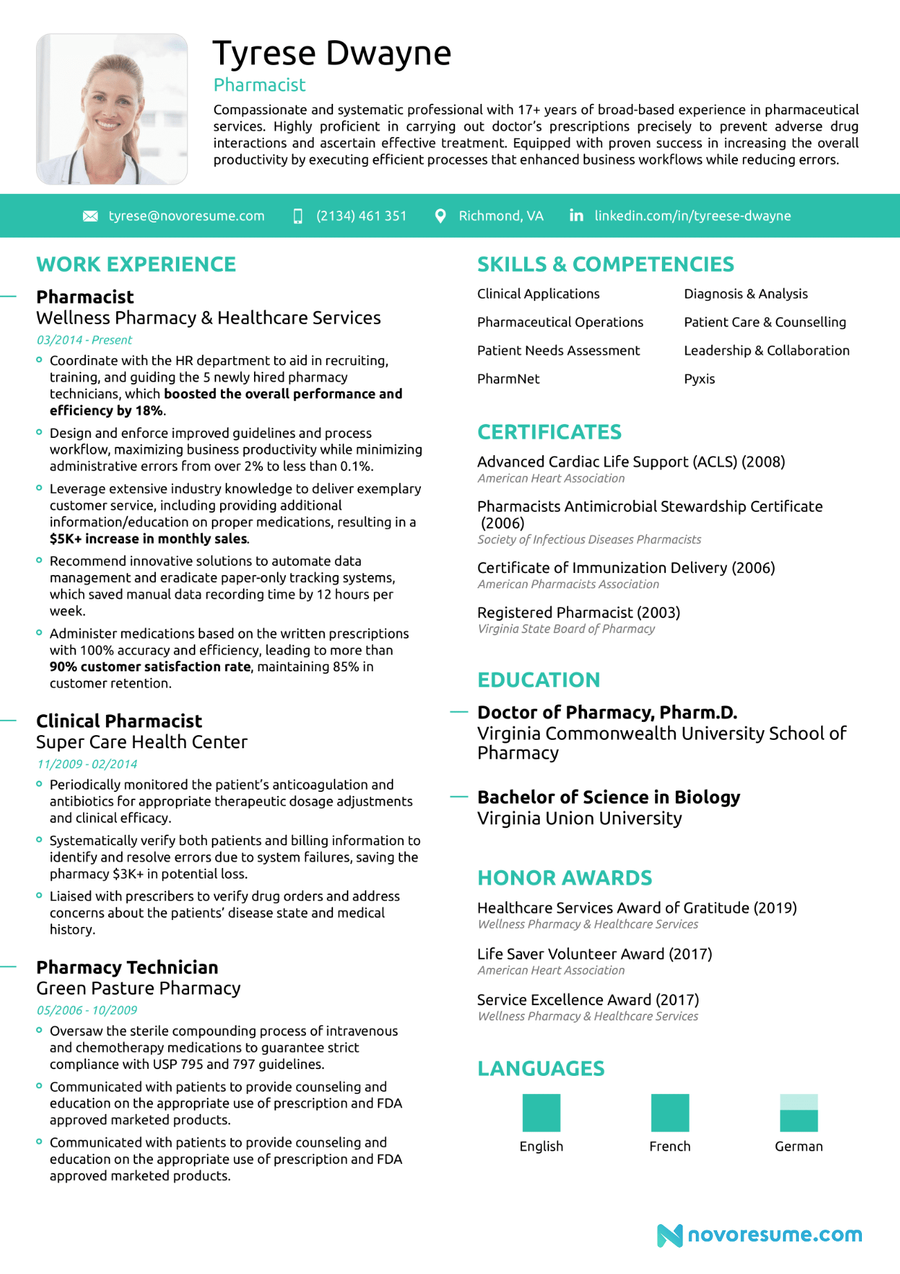 Pharmacist Chronological Resume