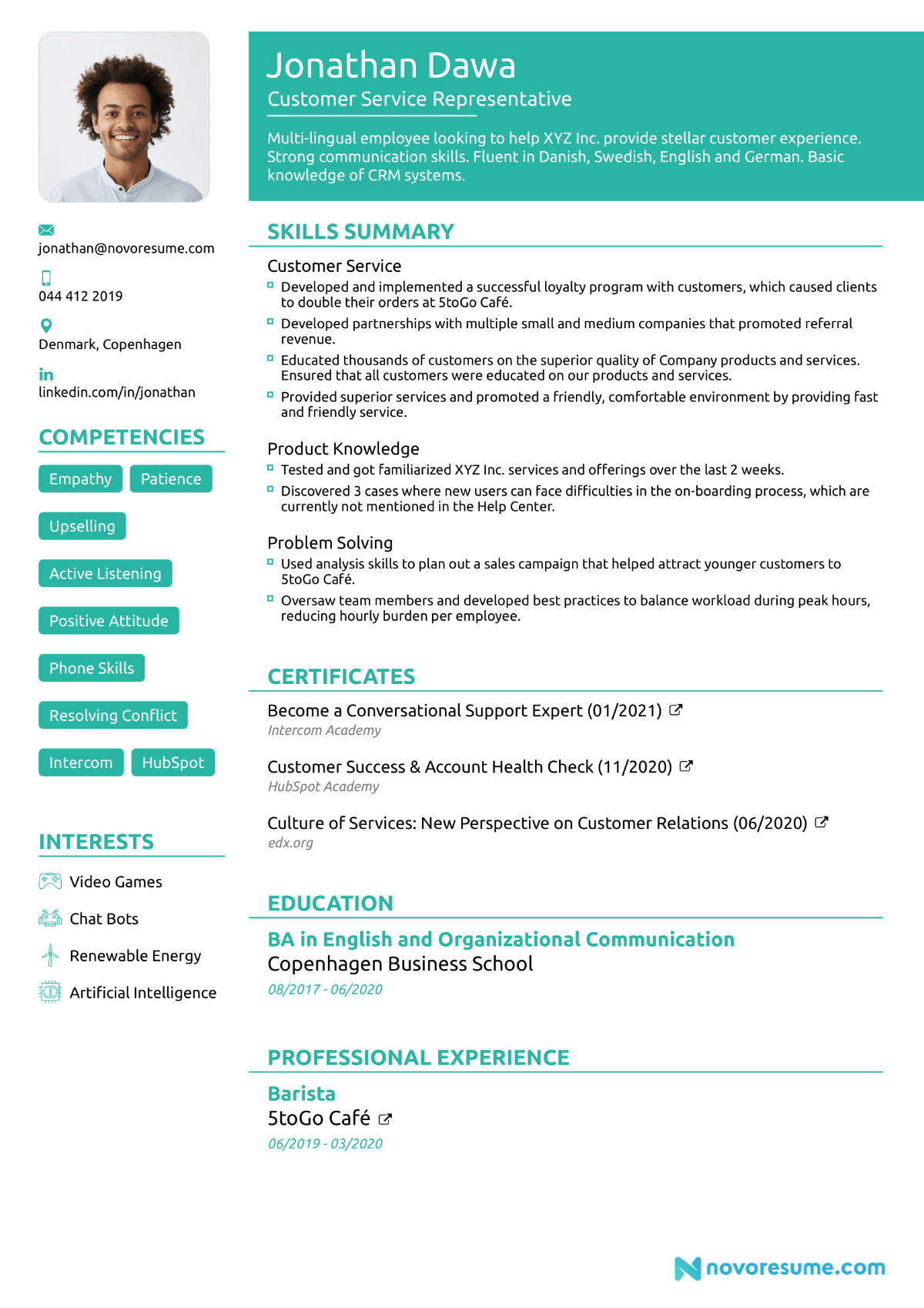 recent graduate resume sections