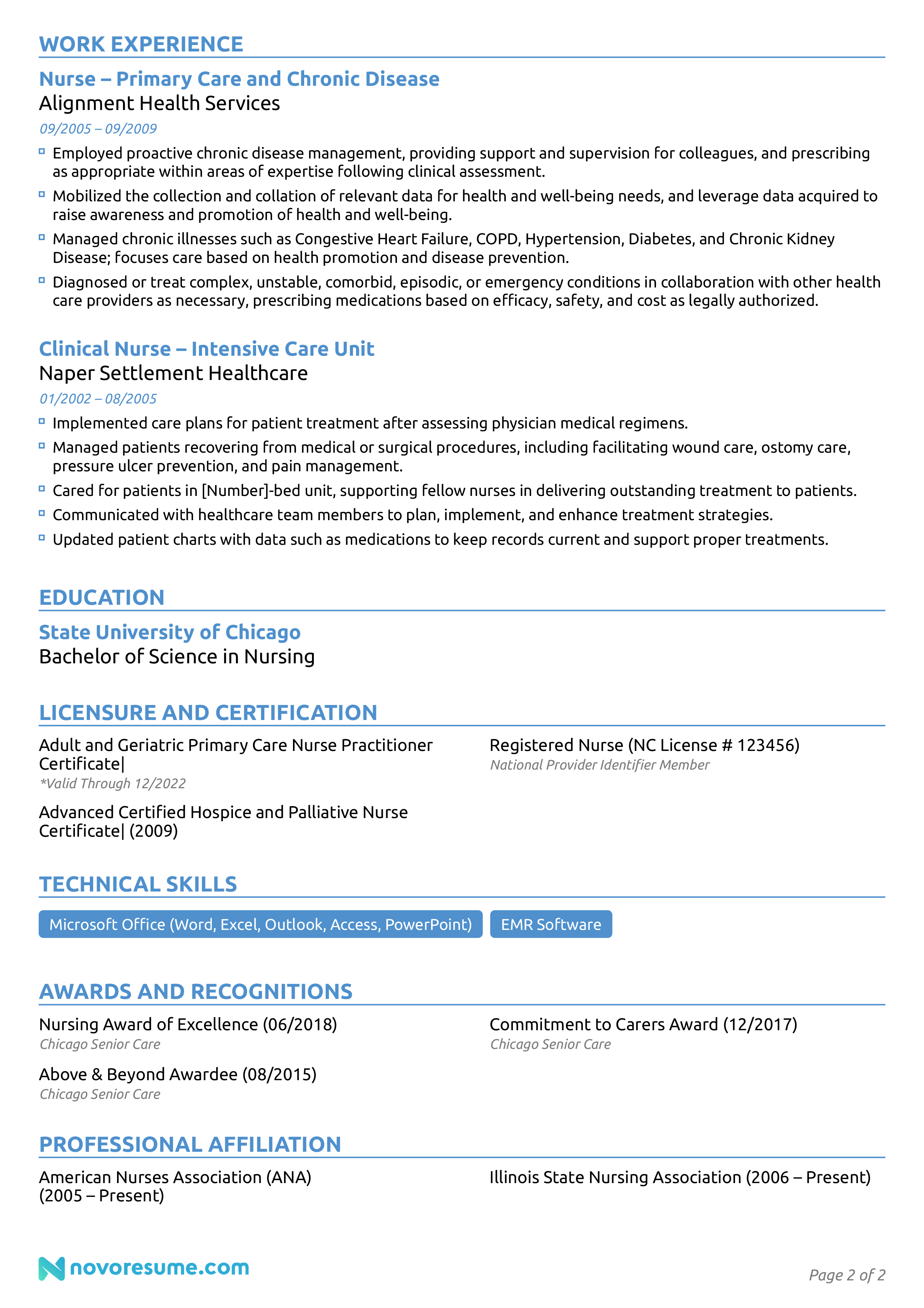 registered nurse resume example page 2