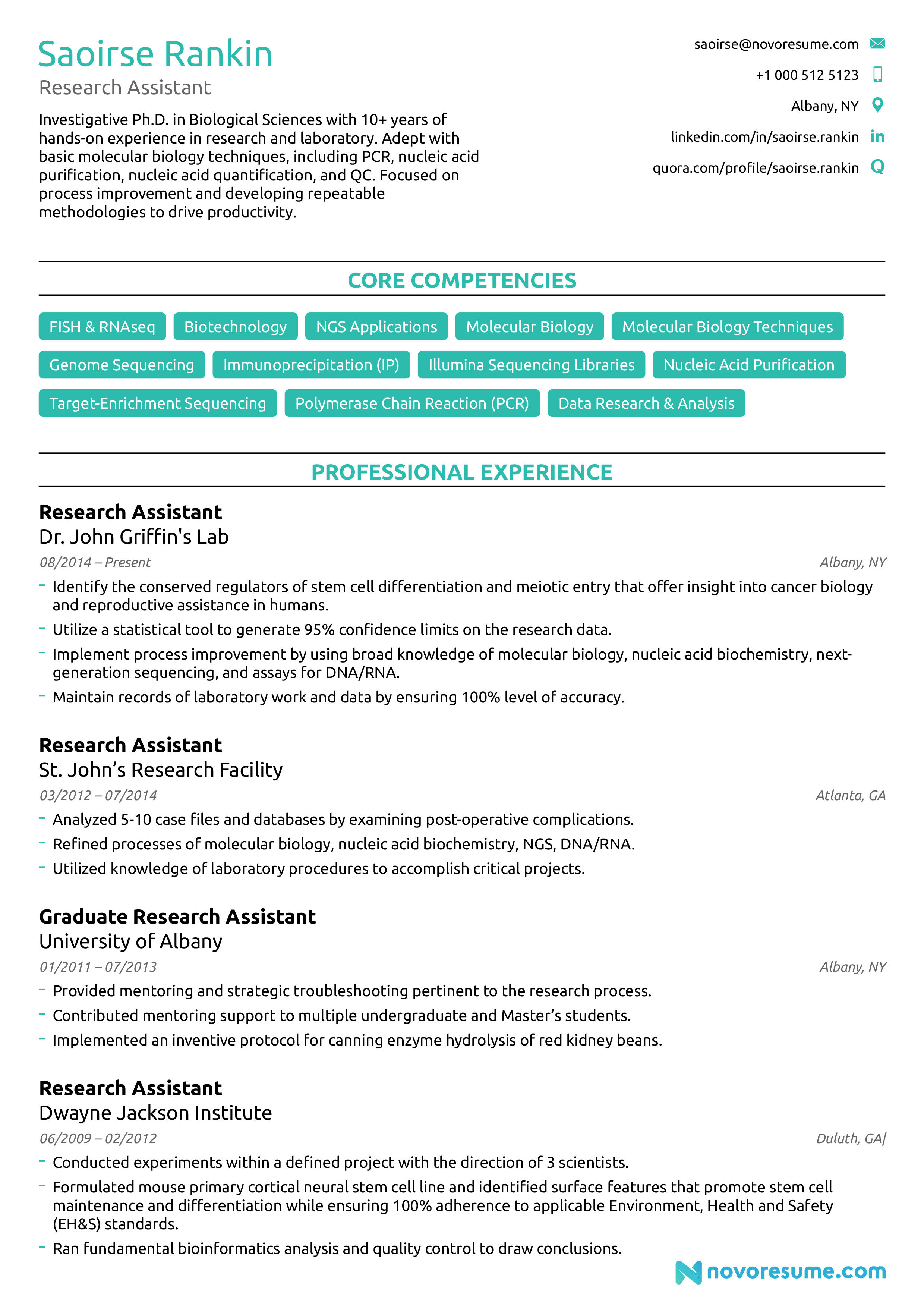 Research Assistant resume example