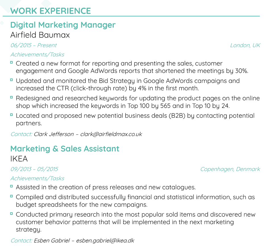 resume experience layout