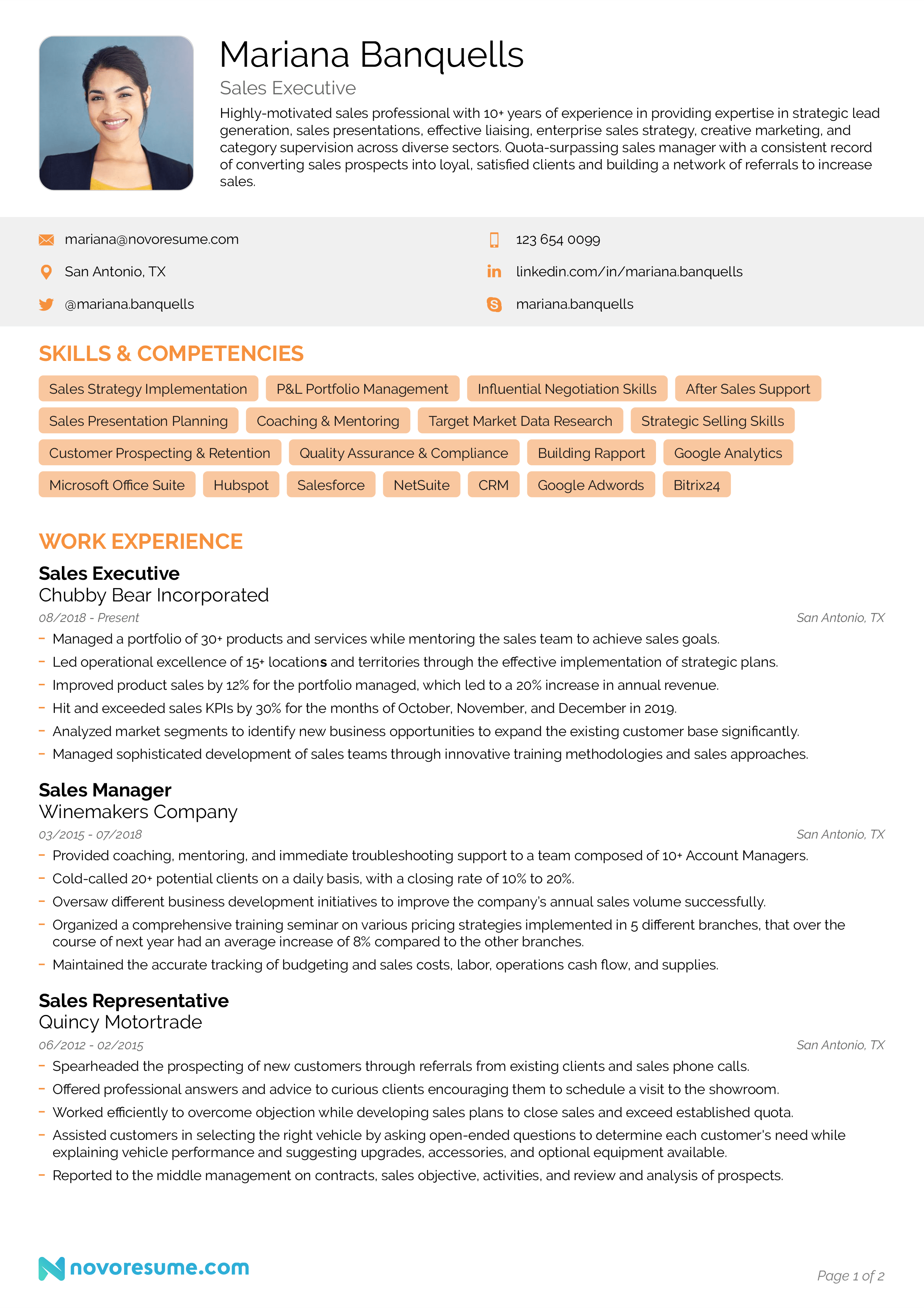 sales resume sample