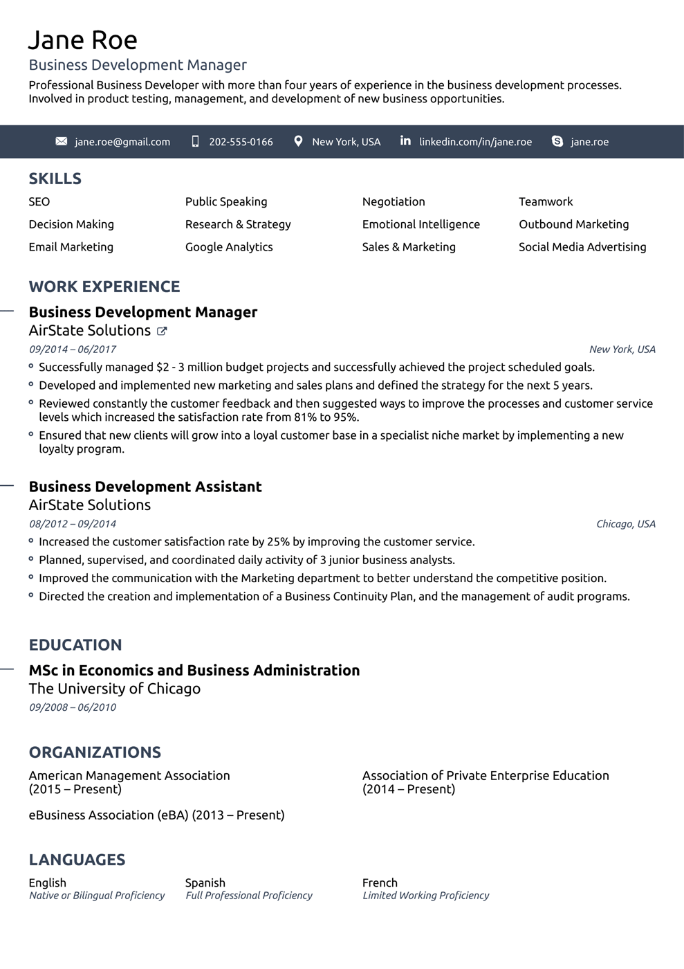 simple resume format