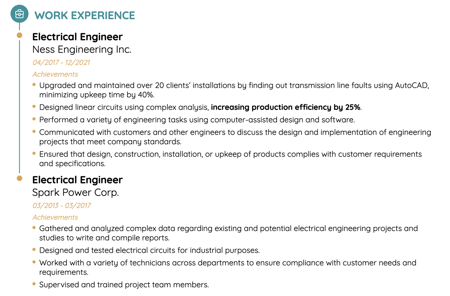 work experience for electrical engineer resume