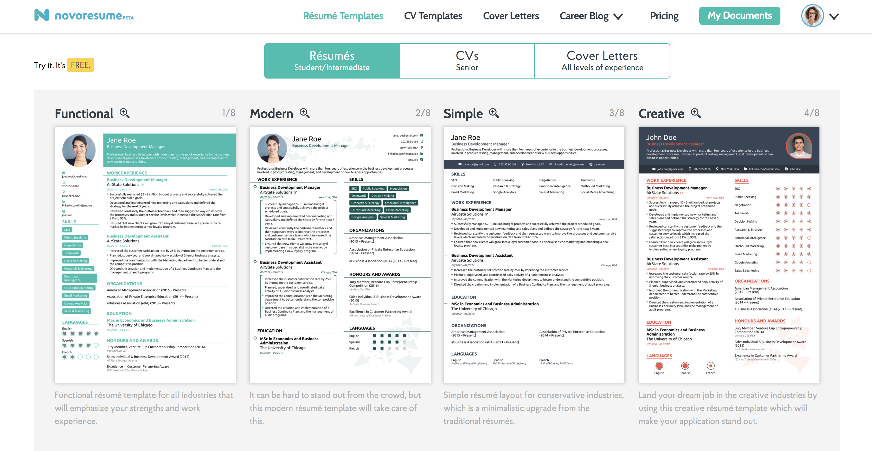 resume templates 2018