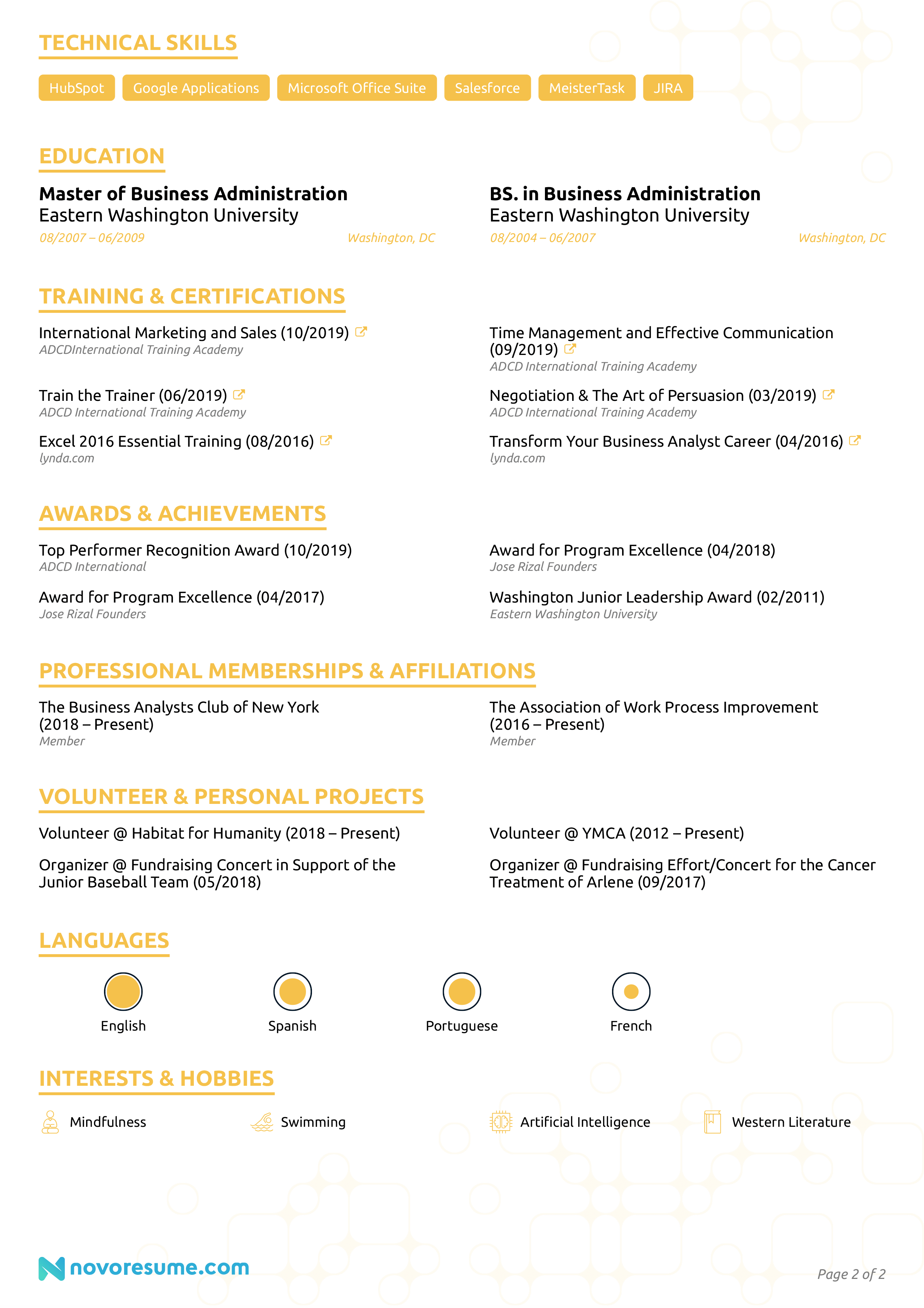 business analyst resume sample page 2