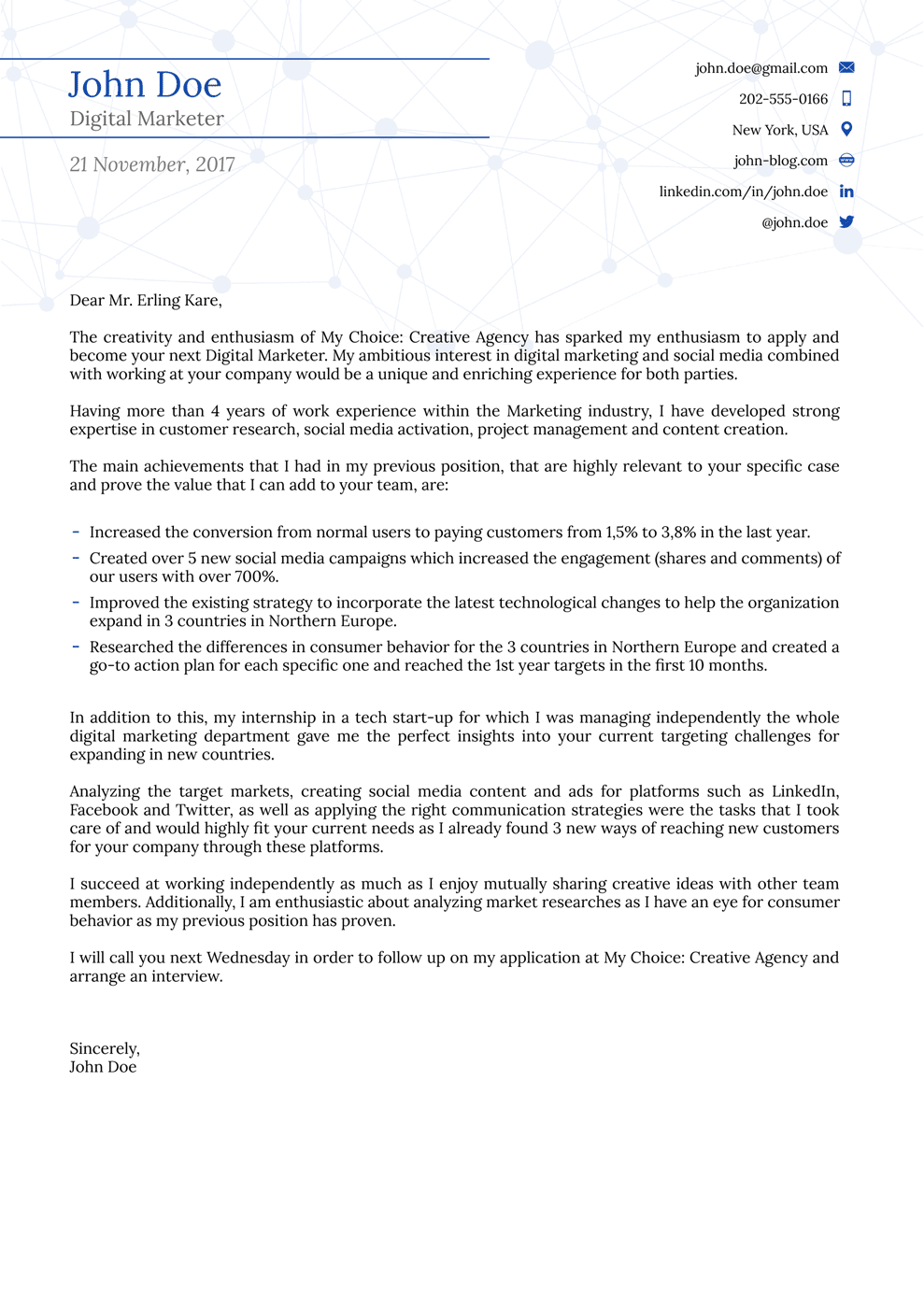 College Cover Letter Template