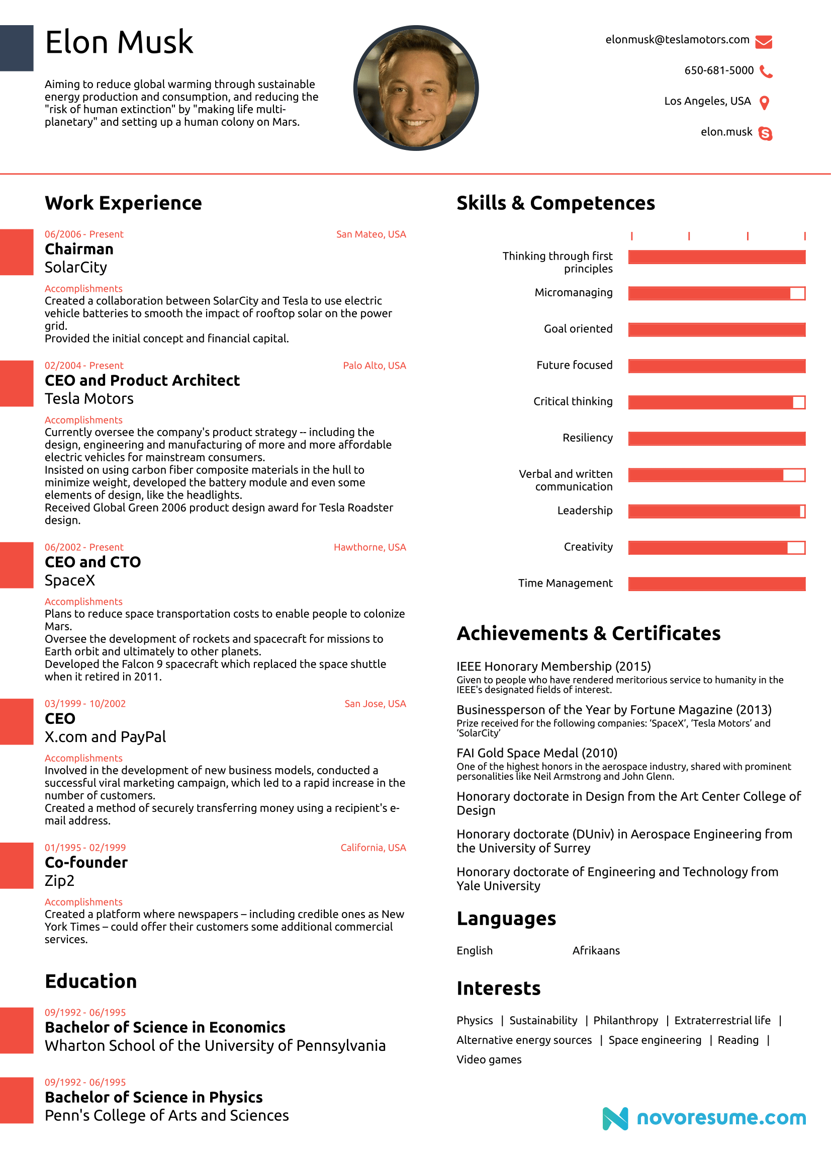 elon musk original one page resume