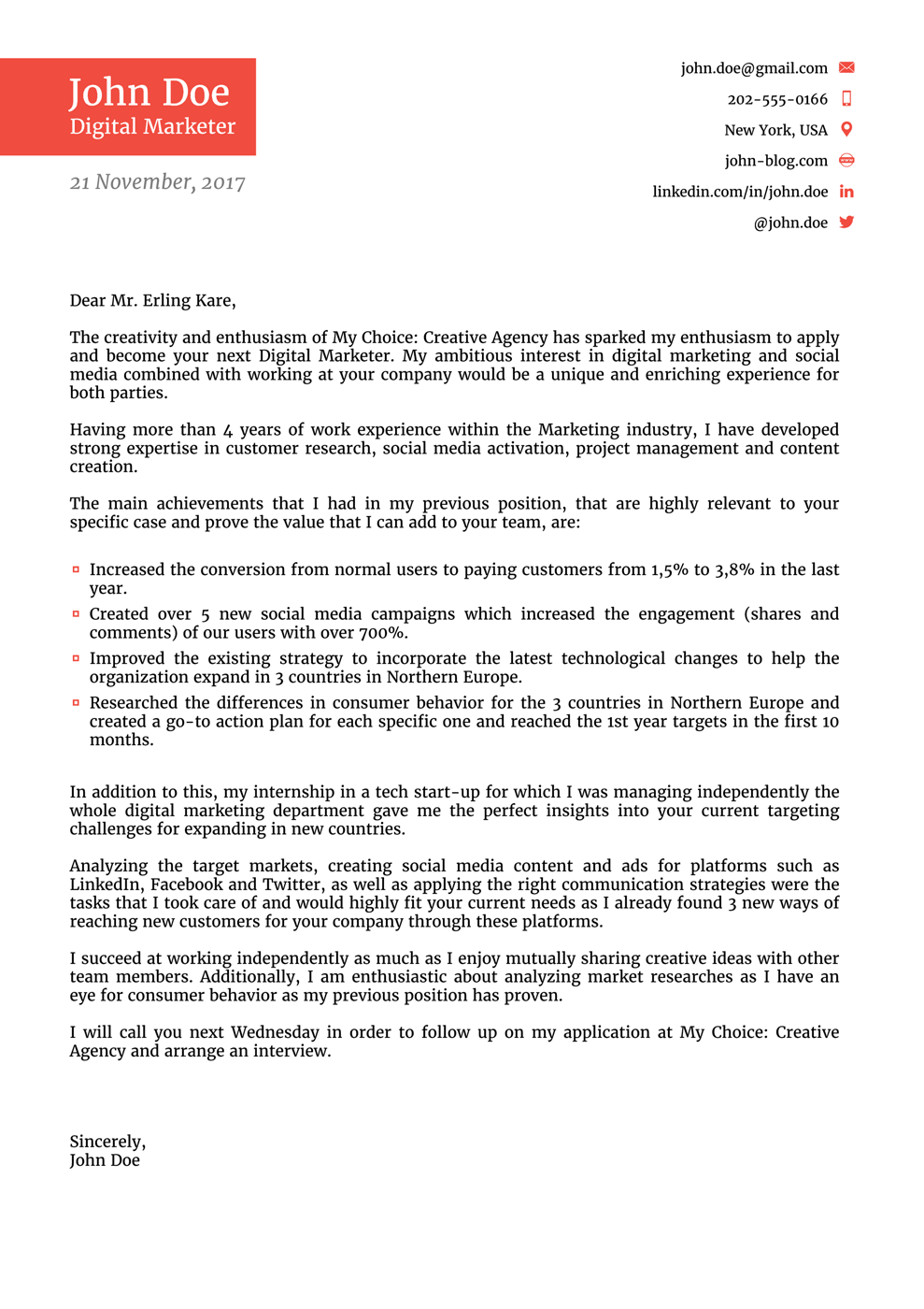Functional Cover Letter Template