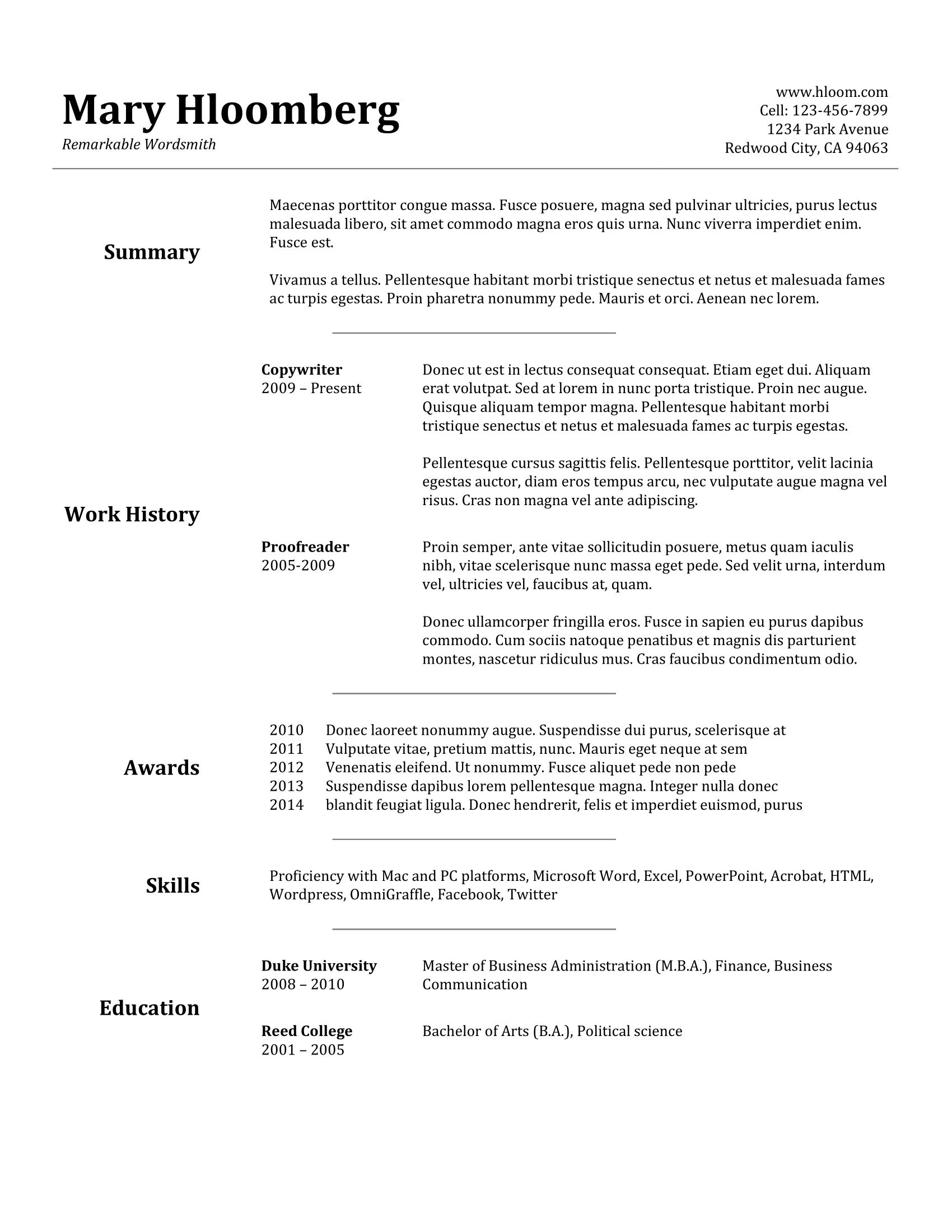 Goldfish Bowl Google Docs Resume Template