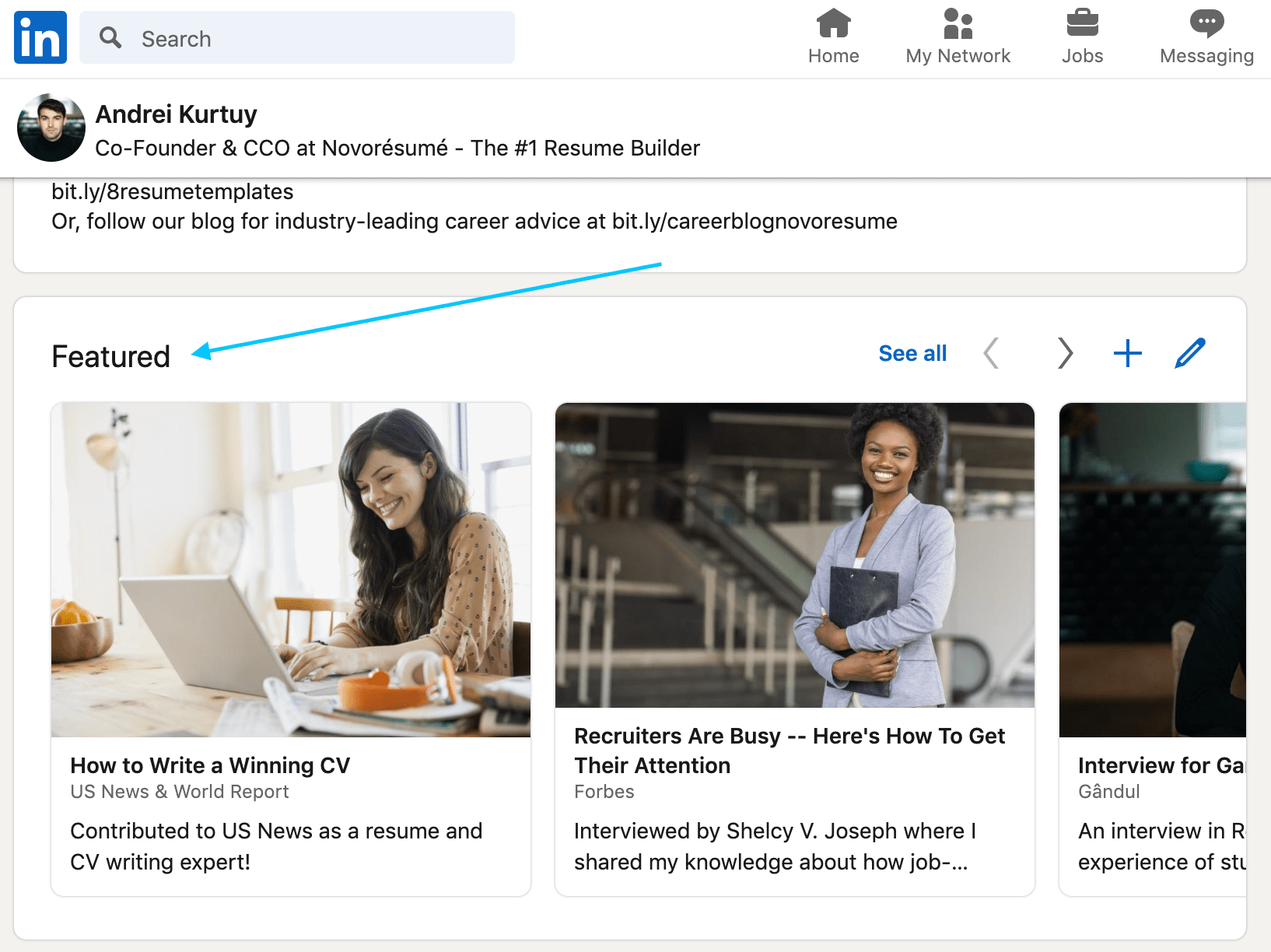 linkedin featured section