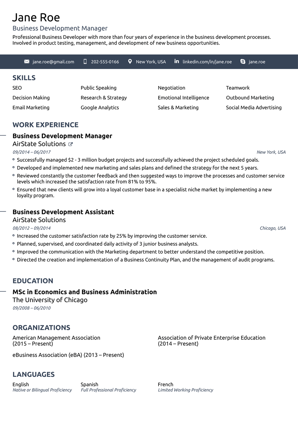 one page simple resume template