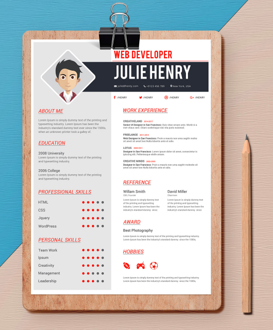 one page web designer word resume template