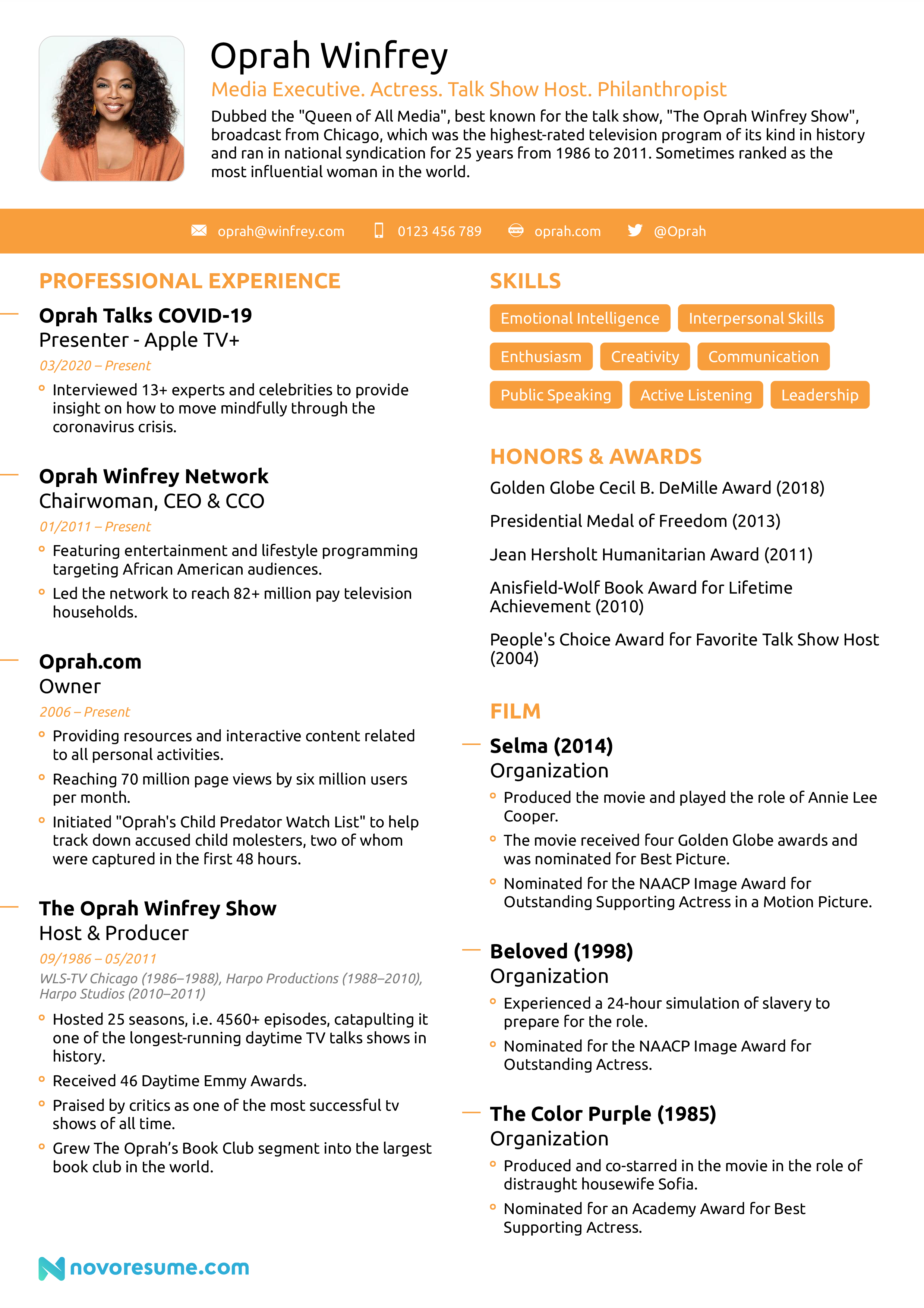 oprah winfrey resume