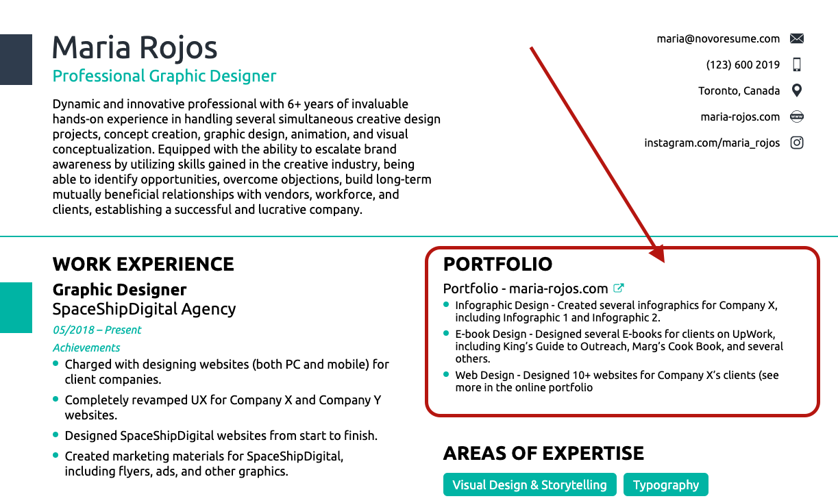 portfolio on graphic designer resume
