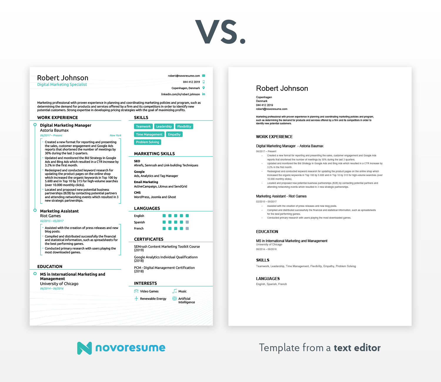 resume templates comparison