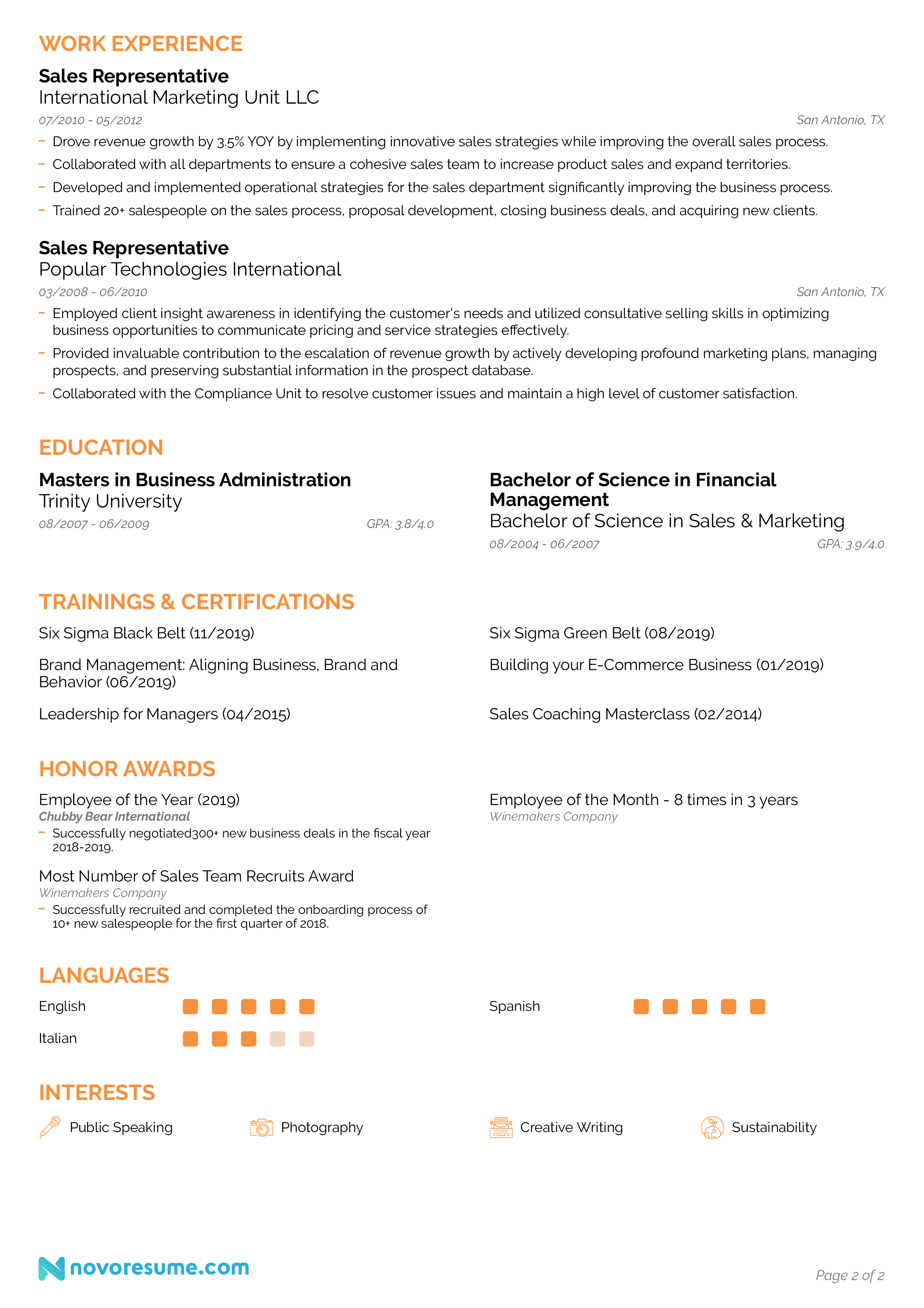 sales resume page 2