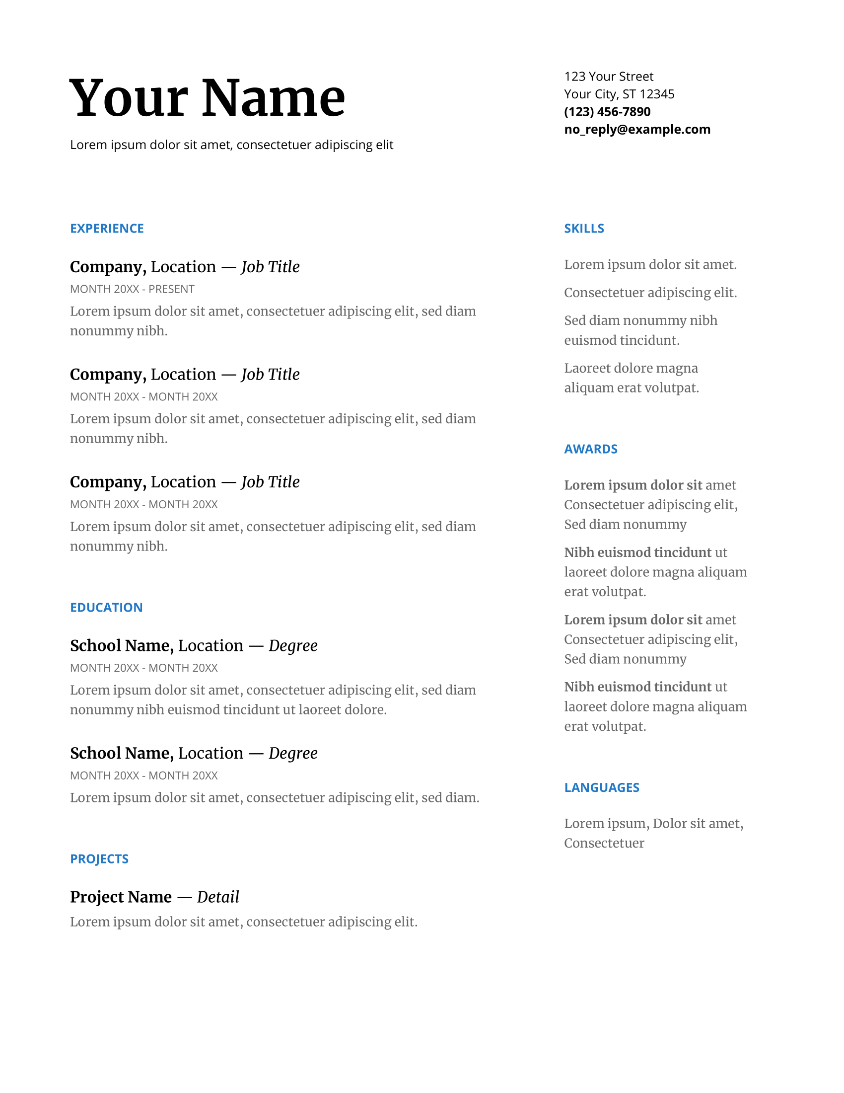 Serif Google Docs Resume Template