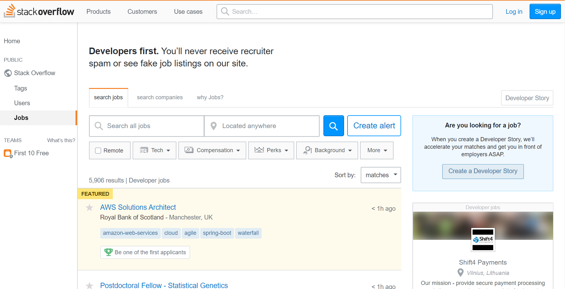 stack overflow job search